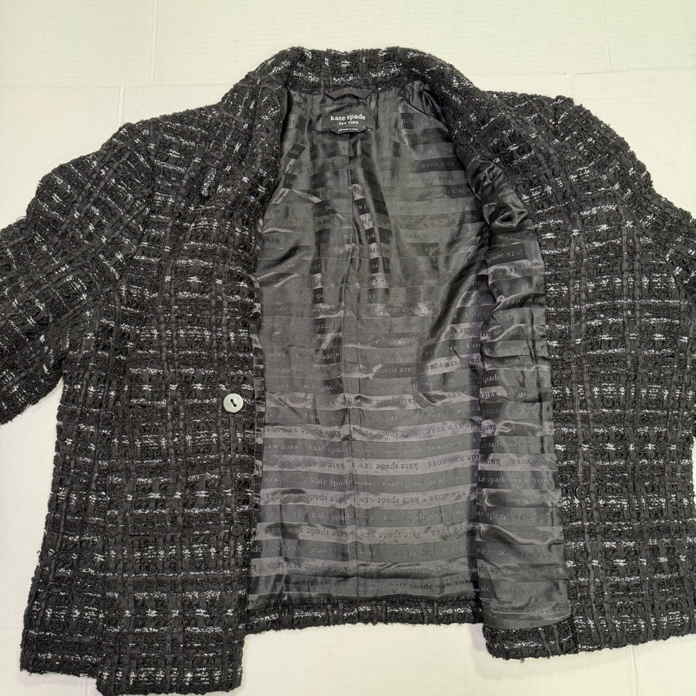 Kate Spade New York, Black Tweed Jacket, Size 12, Textured Blazer - Picture 8 of 9